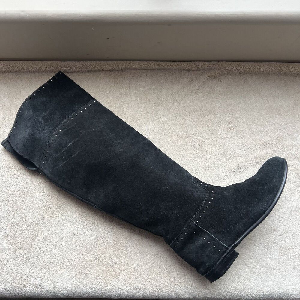 Barney’s New York Black Suede Leather‎ Tall Riding Boot Women EU 38 US 7.5 Studs